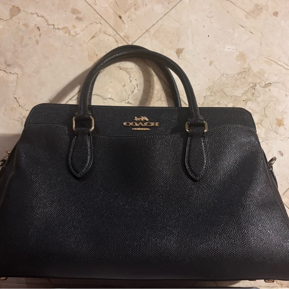Coach Black Leather Bag with Gold Zipper